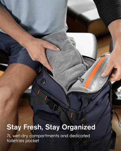 Miniatura 5 de Tolaccea Bolsa de gimnasio para hombres y mujeres, mochila de 40 litros para viajes y deportes con compartimento para zapatos, bolsillo húmedo