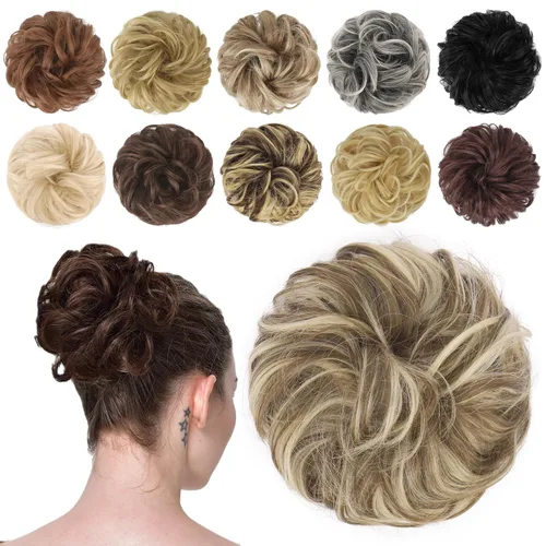 Miniatura 25 de FESHFEN Pieza de Cabello de Moño Desordenado - Extensiones Elásticas Onduladas Rizadas de Moño Scrunchies Sintético Chignon Postizos para Mujeres