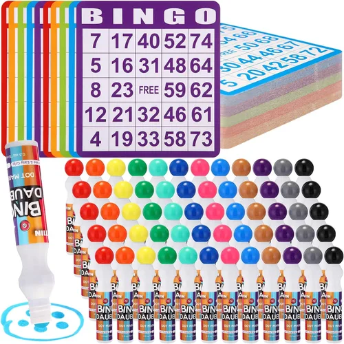 Crtiin Juego de Tarjetas de Bingo y Marcadores de Colores Variados Incluye Tarjetas de Papel de Bingo y Marcadores de Puntos para Actividades de