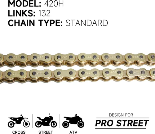Miniatura 2 de Cadena de motocicleta 420H 132 eslabones sin junta tórica con enlace maestro de conexión, cadena de transmisión resistente para motocicleta