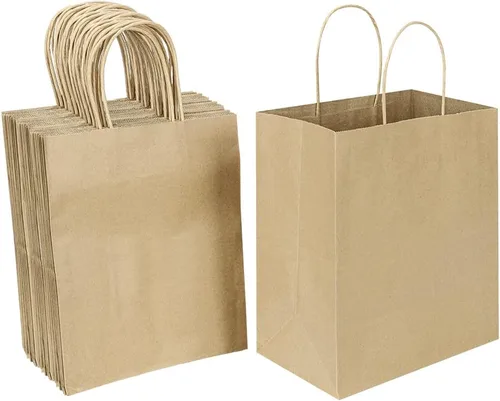 Miniatura 14 de Oikss Paquete de 50 bolsas de papel kraft medianas de color rosa fuerte de 8 x 4.75 x 10 pulgadas con asas a granel para cumpleaños, bodas, favores