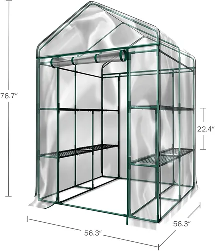 Miniatura 8 de Invernadero - Invernadero de entrada con 8 estantes resistentes y cubierta de PVC para uso en interior o exterior - 56 x 56 x 76 pulgadas Casa Verde