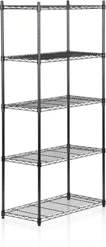 SUPER DEAL Estantería de alambre de almacenamiento resistente de 5 estantes negros para restaurante, garaje, despensa, cocina, estante de garaje (30