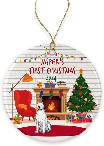Yanashop88 Adorno personalizado con nombre de mascota 2021 | Personalizado | Adorno de Navidad argentino Dogo | Perro argentino primero para la