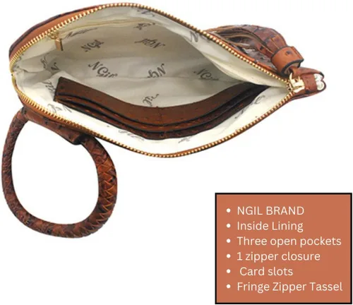 Miniatura 5 de NGIL Mini bolso de pulsera de piel sintética para mujer con borla de flecos, cartera de pulsera para mujer