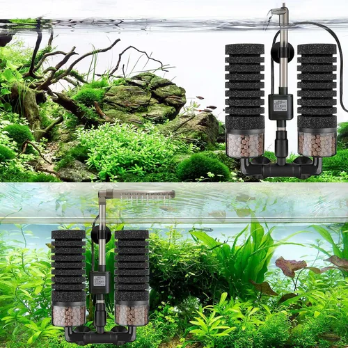 Miniatura 6 de Filtro de Esponja Eléctrico de Acuario de Potencia Mejorado con Bomba Sumergible, Motor Ultrasilencioso con Bolas de Medio Cerámico Bio y 2 Esponjas