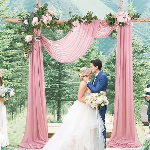Miniatura 7 de Cortinas de boda con rosas polvorientas, 2 paneles de 6 yardas, cortinas de fondo transparentes para despedida de soltera, arcos de boda