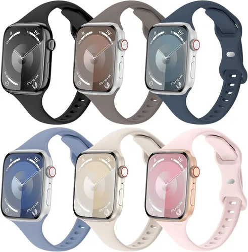 Miniatura 15 de 6 Pack de Correas delgadas y finas compatibles con Apple Watch 38mm 40mm 41mm 42mm 44mm 45mm 46mm 49mm para mujeres y hombres, correas de repuesto