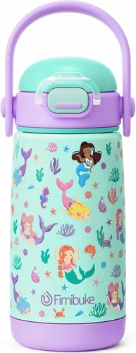 Miniatura 25 de Fimibuke Botella de agua aislada para niños con tapa con pajita y asa - 14 onzas, sin BPA, acero inoxidable 18/8, recipiente de metal, a prueba