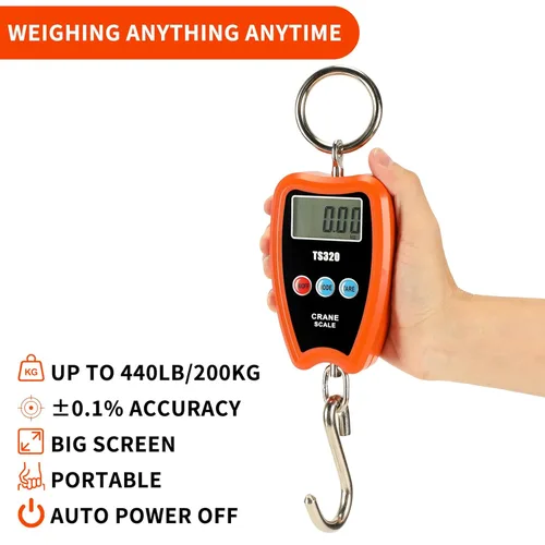 Miniatura 2 de Balanza de grúa digital Outmate 300 kg/660 lb 200 kg/440 lb con LED Balanza colgante mini portátil para garaje, granja, caza, pesca, etc.
