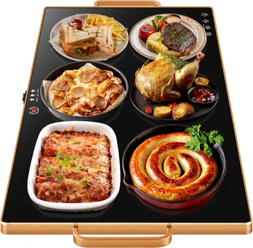 Bandejas de calentamiento para bufés de fiesta (XXL 32"x18"), alfombrilla de calentamiento para alimentos con termostato y calentamiento de