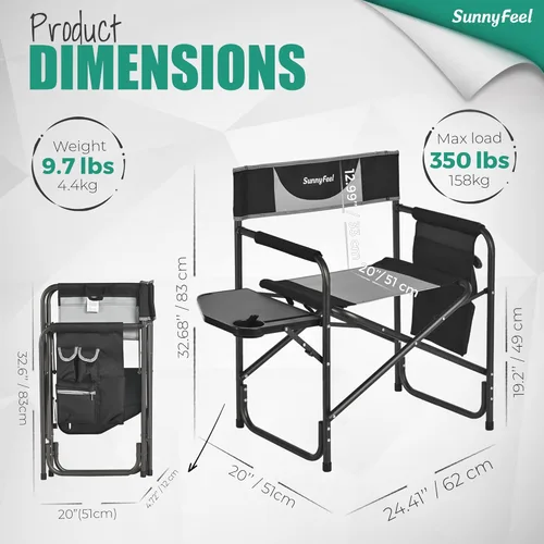 Miniatura 3 de SUNNYFEEL Silla de directores de campamento de gran tamaño, paquete de 2, sillas plegables portátiles para adultos resistentes con mesa auxiliar