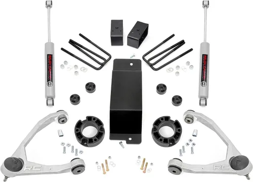 Miniatura 3 de Rough Country Kit de elevación de 3.5" con espaciadores de puntales/amortiguadores traseros N3 para Chevy Silverado y GMC Sierra 1500 (2007-2016)