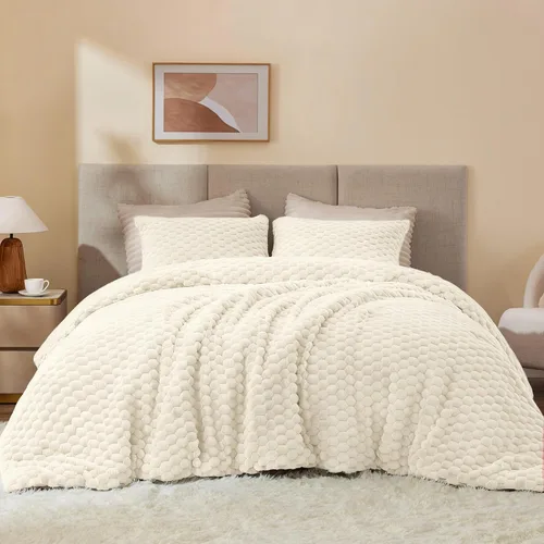 Miniatura 7 de BEDELITE Juego de Edredón Esponjoso Twin - Edredón Suave de Vellón Beige para Cama Twin, Juego de Ropa de Cama Lujoso y Cálido para Invierno, Juego