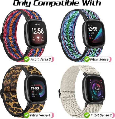 Miniatura 4 de Bandas elásticas compatibles con Fitbit Versa 4/Fitbit Sense 2/Fitbit Versa 3/Fitbit Sense bandas para hombres y mujeres, paquete de 4 correas