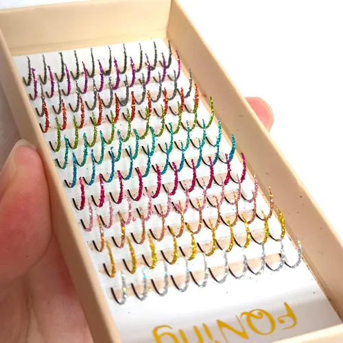 Miniatura 7 de Extensiones de pestañas con purpurina láser, 12 colores de larga duración, brillantes individuales, extensiones de pestañas, suministros Mezcla