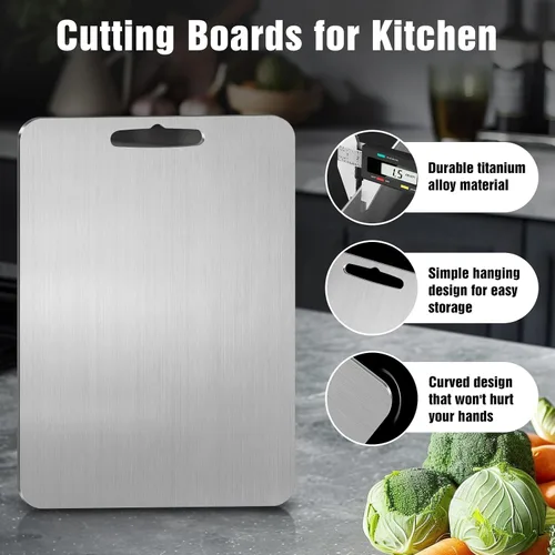 Miniatura 6 de Tabla de cortar de titanio para cocina - Tablas de cortar de titanio 100% puro no tóxicas - Nueva actualización 2025 tablas de cortar de metal