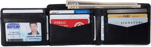 Miniatura 13 de Alpine Swiss RFID - Cartera de piel con 2 compartimentos para documentos de identidad, con ventana dividida, sección para billetes, en caja de regalo