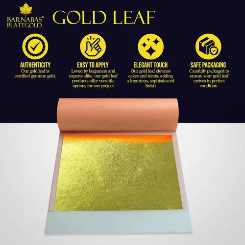 Miniatura 2 de Barnabas Blattgold Hoja de oro, oro real de 24 quilates [25 hojas, 3.1 pulgadas] - Patente de transferencia para pintura, artes y manualidades