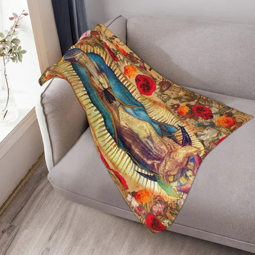 Miniatura 6 de Manta de franela suave y acogedora con diseño de Virgen María de Guadalupe de 40 x 50 pulgadas, manta de microfibra ligera y mullida, regalo
