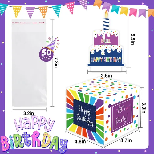 Miniatura 3 de Caja de Dinero de Cumpleaños para Sacar Efectivo, Cajas de Regalo Sorpresa Enrolladas para Niños y Adultos con Tarjeta de Cumpleaños Feliz y 50