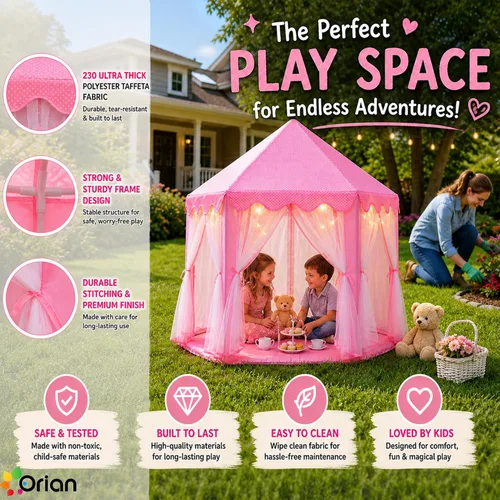 Miniatura 9 de ORIAN Tienda de campaña Princess Castle Playhouse para niñas con luces LED de estrella – Para interiores y exteriores, tienda de campaña grande