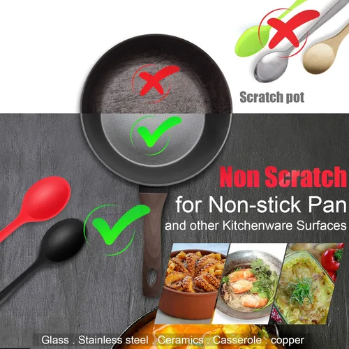 Miniatura 3 de Paquete de 4 cucharas de silicona para cocinar, cucharas de mezcla de silicona, resistente al calor, utensilio de frotamiento de goma para cocina