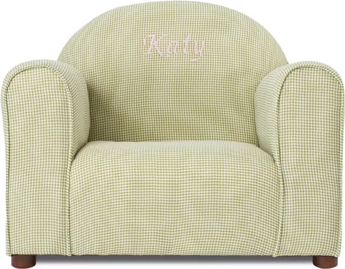 Miniatura 12 de Silla personalizada de cuadros para niños con bordado de nombre personalizado, tela de microgamuza suave, cojín acolchado, marco de madera, de 2 a 5