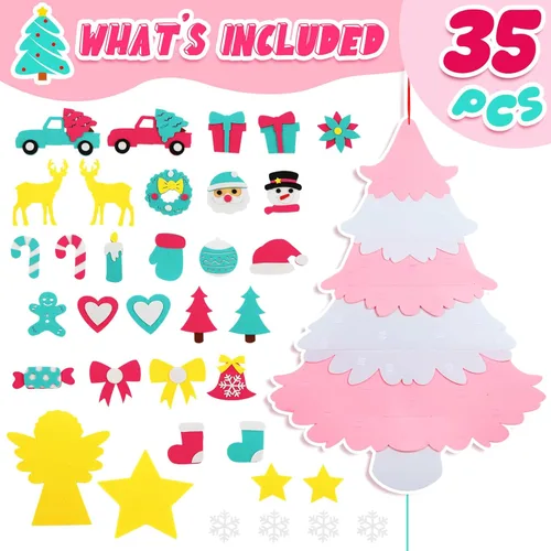 Miniatura 3 de Árbol de Navidad de fieltro para niños de OurWarm para pared, set de 35 piezas de árbol de Navidad de fieltro DIY para niños pequeños, árbol