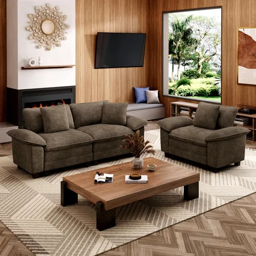 Miniatura 36 de MIXPATIO Juego de sofá modular Cloud en forma de U, asiento profundo de 3 piezas, sofá modular de 6 plazas y brazos extraíbles, felpilla de felpa