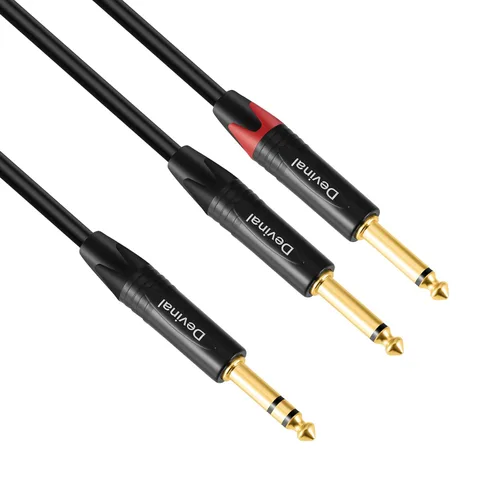 Miniatura 7 de TRS a Dual TS Breakout Cable - Adaptador estéreo hembra de 1/4 pulgadas a doble macho TS de 0.250 in y hembra de 0.250 in a divisor mono Y de 2 x