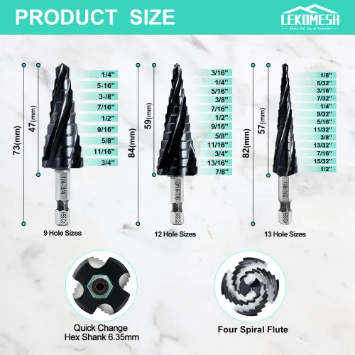Miniatura 2 de Broca escalonada de cobalto – Broca de 1/4"-3/4" con cuatro espirales de cobalto M35 con Unibit listo para impacto para acero inoxidable, metal