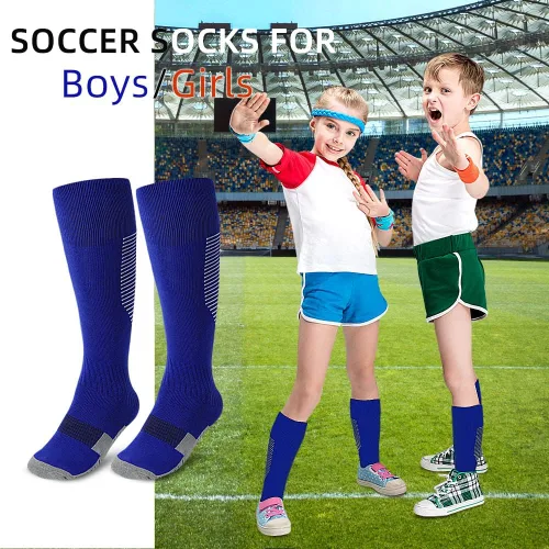Miniatura 7 de Calcetines deportivos de fútbol para niños 2 pares de calcetines altos hasta la rodilla para niños y niñas talla de zapato 3-65 edades de 6-12 años