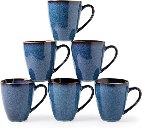 Miniatura 11 de MONITO Juego de 6 tazas de café de 14 onzas, modernas tazas de café de cerámica grandes con asa para té/latte/leche/cacao, divertidas tazas de té