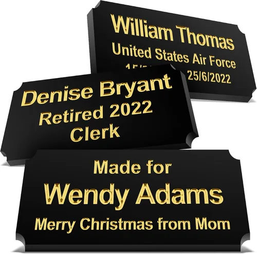 Miniatura 9 de Caramel Sweet Life Placas de nombre personalizadas, placa negra grabada con texto dorado, placas de trofeo grabadas, placa de nombre personalizada