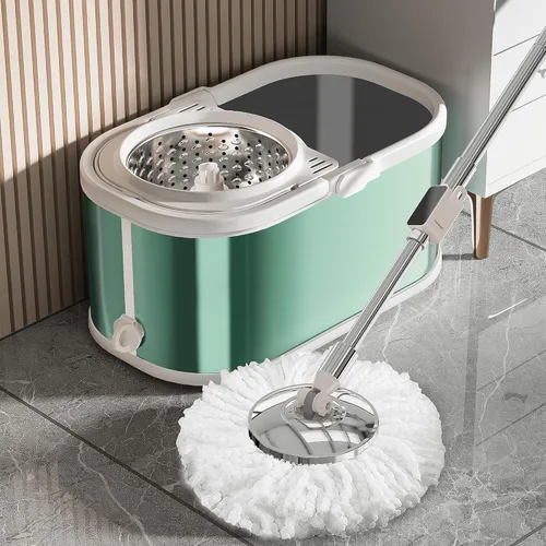 Miniatura 9 de Trapeador giratorio y cubo con escurridor para el hogar, trapeador de 360° y cubo con agua limpia y sucia separada, mopa de polvo húmedo para Plata