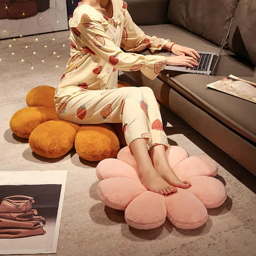 Miniatura 5 de HANDKEI Bonita almohada de felpa con forma de margarita, cojín de suelo de tatami en forma de margarita para sofá de niños, sofá cama, sala de estar