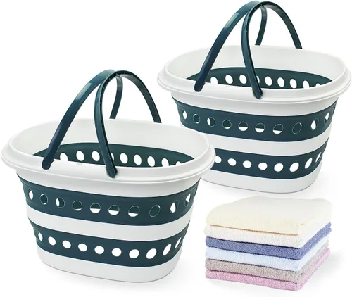 Miniatura 12 de Cesta de lavandería plegable compacta, cesta desplegable de tamaño pequeño, perfecta para dormitorio, baño, viajes, no para familias numerosas