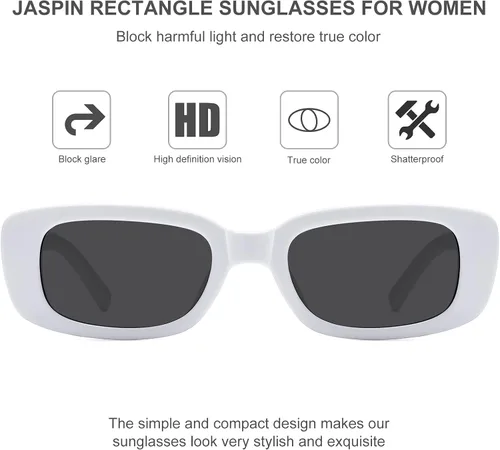 Miniatura 5 de JASPIN Lentes de sol rectangulares para mujeres y hombres, modernos Y2K retro de los años 90, protección UV400, marco cuadrado fresco