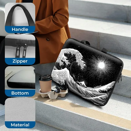 Miniatura 5 de Funda para laptop con asa de 10 pulgadas, impermeable, diseño de onda, compatible con MacBook Air, Pro, HP, Dell, Lenovo, ASUS
