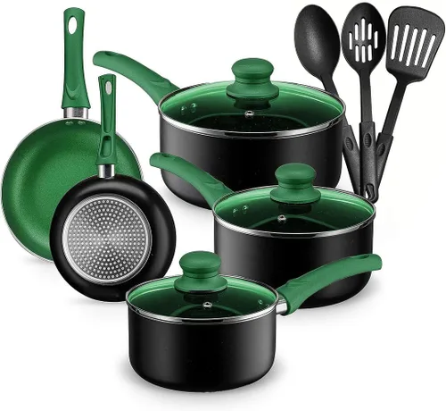 Miniatura 8 de Juego de utensilios de cocina, 11 piezas, ollas y sartenes para cocinar, antiadherentes, apto para lavavajillas y utensilios de cocina, por Halter