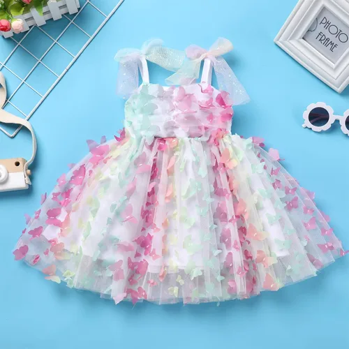 Miniatura 6 de ODASDO Vestido de fiesta de cumpleaños para niñas pequeñas, con lazo, tirantes delgados, tutú de tul, vestido de princesa, concurso de fiesta