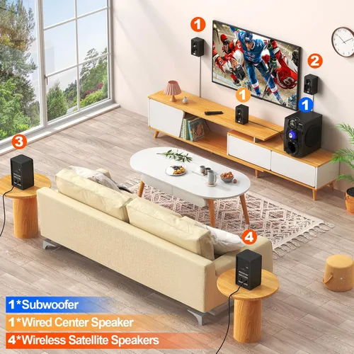 Miniatura 3 de Bobtot Sistema de sonido envolvente inalámbrico, sistema de cine en casa, altavoces envolventes de 1000 W, subwoofer de 8 pulgadas, graves profundos