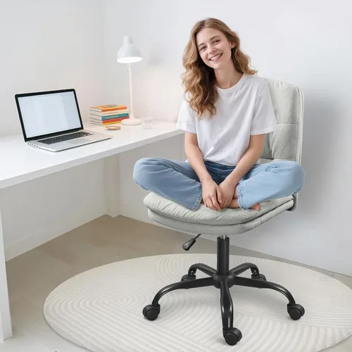 Miniatura 7 de Silla de escritorio para oficina en casa cómoda, silla cruzada sin brazos con ruedas, silla de tocador, sillas de oficina, giratorias, altura Gris