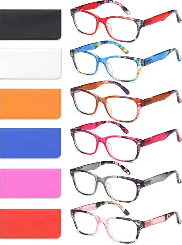 Miniatura 15 de BLOEXCLU Paquete de 6 lentes de lectura para mujeres y hombres, bloqueo de luz azul, bisagra de resorte, lectores de computadora, antifatiga
