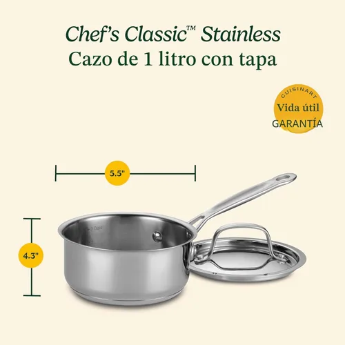Miniatura 3 de Cuisinart Cacerola de 1 cuarto de galón con tapa, colección clásica de utensilios de cocina de acero inoxidable, 719-14