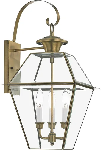 Miniatura 6 de Livex Lighting 2381-01 Westover - Farol de pared para exteriores, 3 luces, latón antiguo
