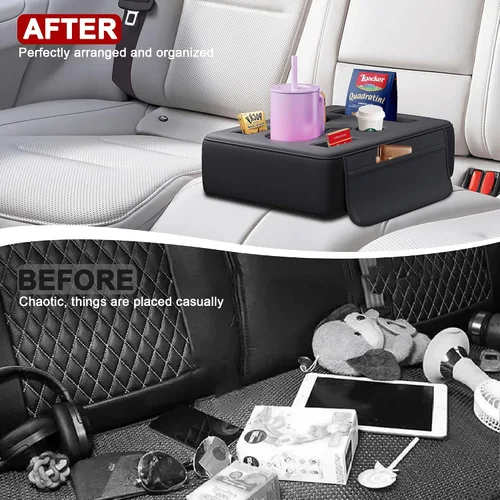 Miniatura 7 de Portavasos de auto mejorado 2026, 8 en 1, soporte para tazas de asiento trasero para automóvil, organizador de asiento trasero de cuero sintético