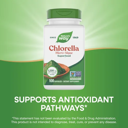 Miniatura 4 de Nature's Way Chlorella Micro-Algae, Superfood, Supports Antioxidant Pathways*, 1,230 mg per 3-Capsule Serving, Vegetarian, Non-GMO Project Verified