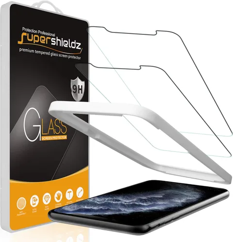 Supershieldz (2 unidades) Diseñado para iPhone 11 Pro Max y iPhone Xs Max (6.5 pulgadas), protector de pantalla de vidrio templado con (bandeja de